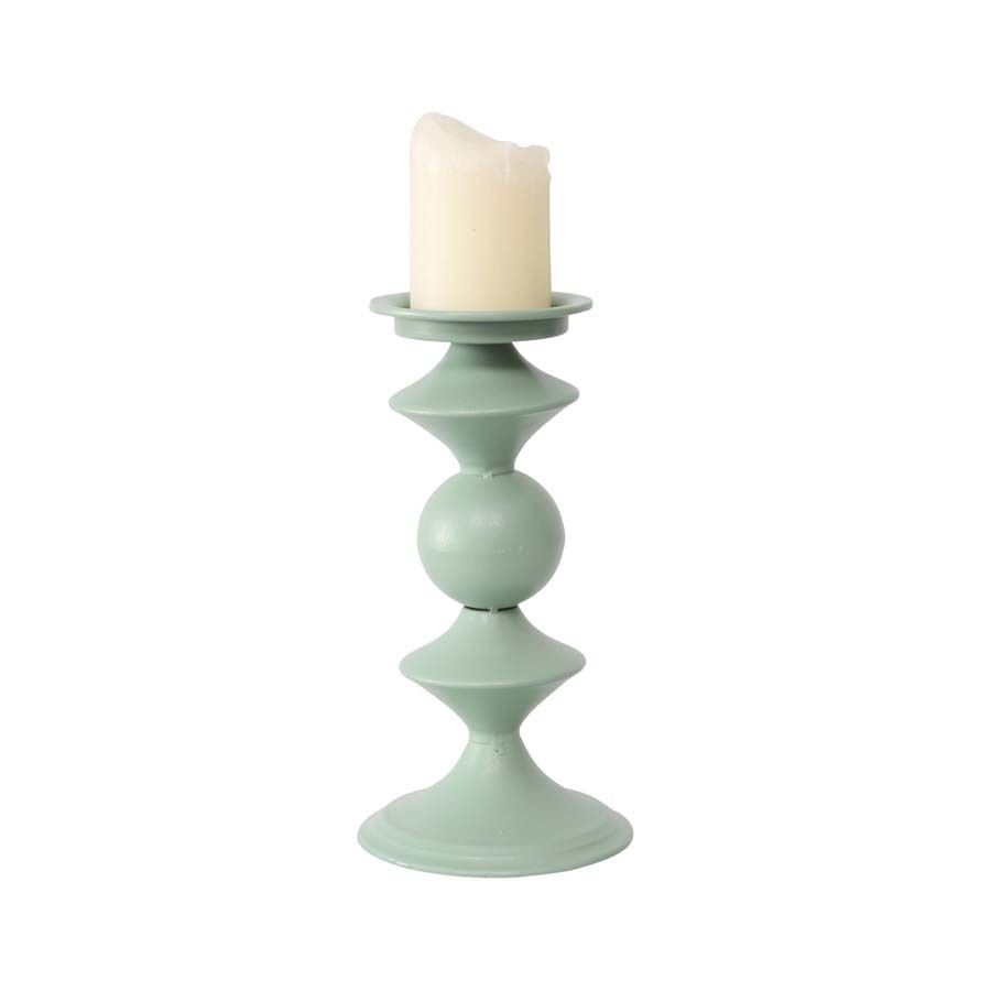 Willow &amp; Silk Metal 27cm Teal Geo Pillar Candle Holder