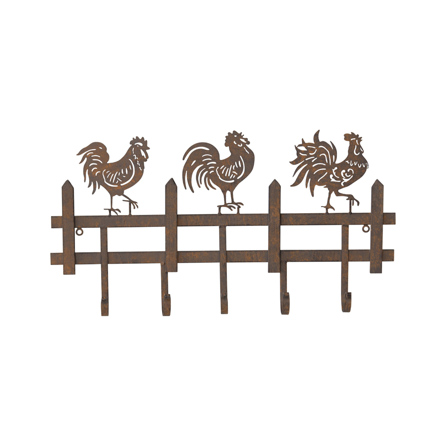 Buy Cockerel and Hen 5 Coat/key Hanger Black Metal Wall Mounted