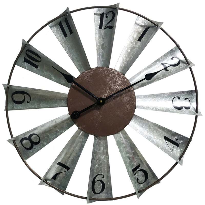 Farmhouse Metal Wall Decor Country Village Room Large Windmill Wall Clock 60 cm