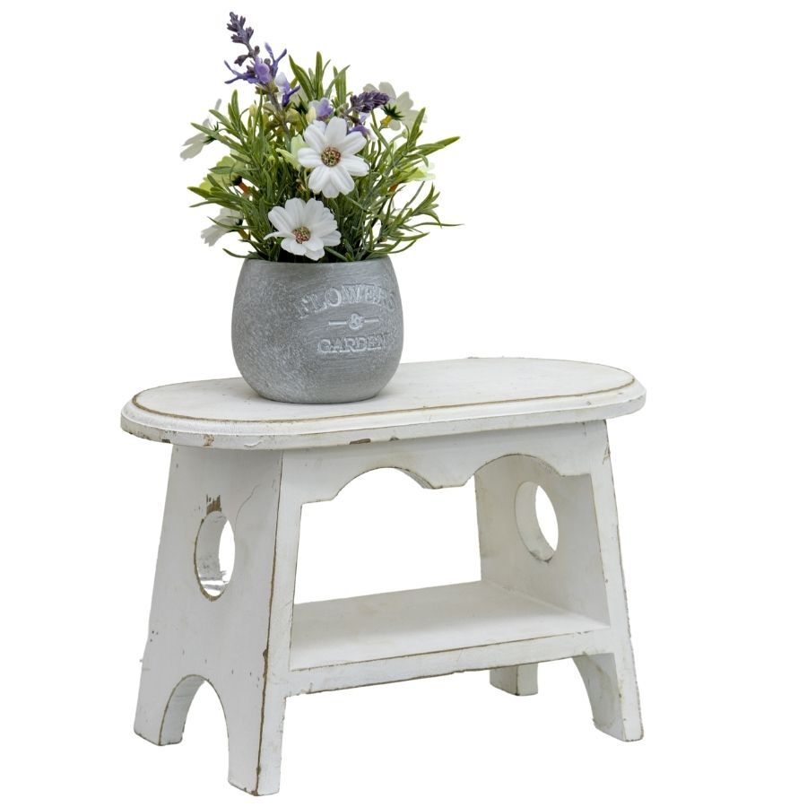 Shabby chic light cream wooden authentic milking stool