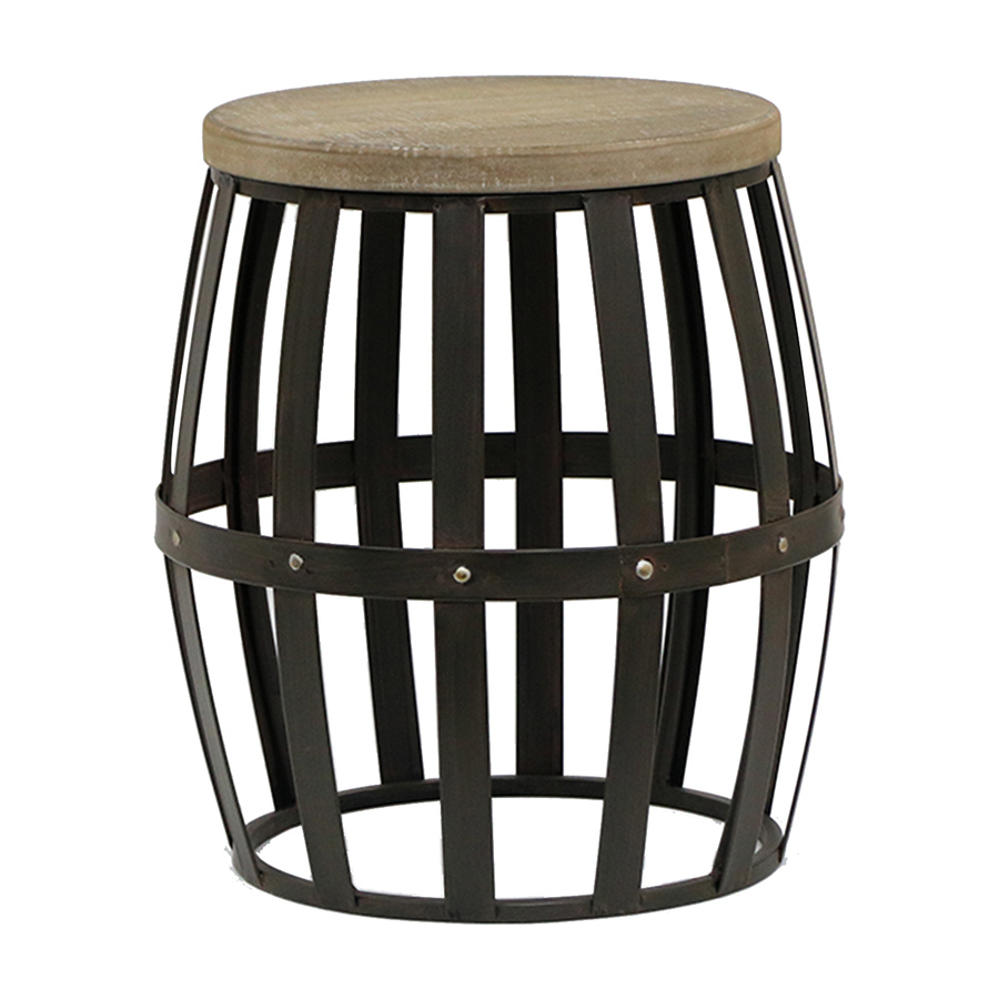 Willow & Silk 45cm Round Industrial Wooden Barrel Stool/Side Table/Home Decor