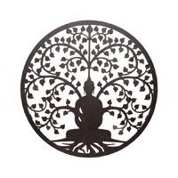 Willow &amp; Silk Metal 80cm Meditating Buddha Serenity Tree Round Wall Art