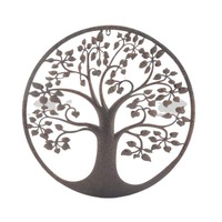 Willow &amp; Silk Laser Cut 60cm Brown Tree of Life w/ Heart Leaves Wall Art