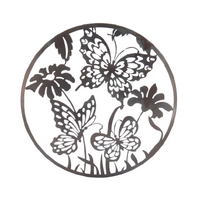 Willow &amp; Silk Laser Cut Round 60cm Brown Metal Butterflies/Flowers Wall Art