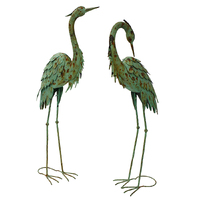 Willow &amp; Silk Metal 101cm/96cm Set of 2 Green Crane Bird Garden Statues