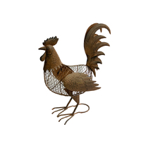 Willow &amp; Silk Metal 49cm Rustic Brown Rooster Egg Basket/ Kitchen Storage 