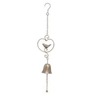 Willow &amp; Silk Hanging 71.5cm Golden Metal Bird in Heart Decor/Garden Bell