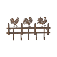 Willow &amp; Silk Metal 56cm Rusty &#39;Chooks On Fence&#39; 5-Hook Hanger/Organiser