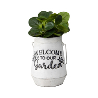 Willow &amp; Silk Metal 36cm White &#39;Welcome To Our Garden&#39; Can Pot/Planter