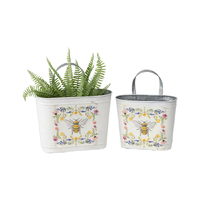 Willow &amp; Silk Nested Set of 2 Oval Pot/Planter 31cm/28cm Honeybee Buckets 