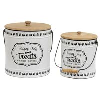 Willow &amp; Silk Nested 27cm/22.5cm &#39;Happy Dog Treats&#39; Set of 2 Tins w/ Lids 