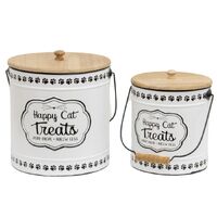 Willow &amp; Silk Nested 27cm/22.5cm &#39;Happy Cat Treats&#39; Set of 2 Tins w/ Lids 