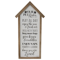 Willow &amp; Silk Pet Room Plaque White Wooden 66cm &#39;Pet Rules&#39; Sign Wall Art 