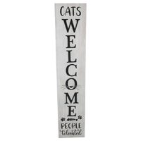 Willow &amp; Silk Wooden Plaque 80cm &#39;Cats Welcome&#39; Sign White Wall Art 