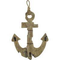 Willow &amp; Silk Handmade 63cm Wooden Anchor Wall Art w/ 3 Key Hooks organiser