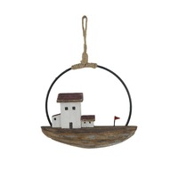 Willow &amp; Silk Handmade Set of 2 Round 28cm Wood/Tin Hanging Boat Wall Art 