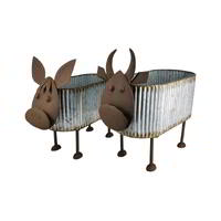 Willow &amp; Silk Set of 2 Nested Garden Cow Planters