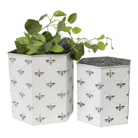 Willow &amp; Silk Nested Metal 30/27cm Hexagon Set of 2 White Bee Pot/Planters