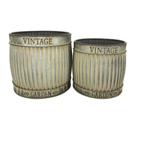 Willow &amp; Silk Metal 30cm/24cm Set of 2 &#39;Vintage Garden&#39; Pot Planters/ Bins 