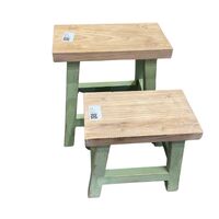 Willow &amp; Silk Wooden 36cm/ 27cm Set of 2 Green/Natural Milking Stools 