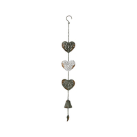 Willow &amp; Silk Hanging 87cm Antique 3 Hearts Metal Bell Chime