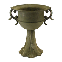 Willow &amp; Silk Metal 28.5cm Distressed Green Urn on Petal stand w/ Handles 