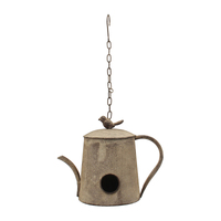 Willow &amp; Silk Antique Metal 42cm Hanging Watering Can Garden Bird House 