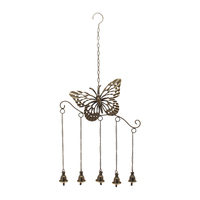 Willow &amp; Silk Metal 70cm Hanging Butterfly w/5 Bells Wind Chime