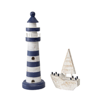 Willow &amp; Silk Handmade 40cm Wooden Nautical Lighthouse Ornament