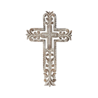 Willow &amp; Silk Handmade 40cm MDF Cross w/ Fleur-De-Lis Xmas Wall Art