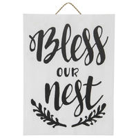 Willow &amp; Silk Wooden 40cm White/Black &#39;Bless Our Nest&#39; Plaque Sign Wall Art