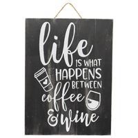 Willow &amp; Silk Handmade Wooden 40cm &#39;Life Coffee &amp; Wine&#39; Sign Wall Art