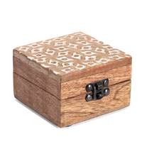 Willow &amp; Silk Handmade 10cm Wooden Square Carved Trinket Storage Box