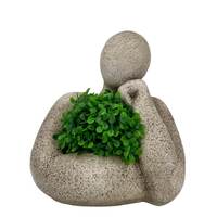 Willow &amp; Silk Polyresin 24cm Thinking Face Stone Garden Pot Planter 