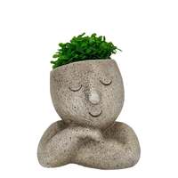 Willow &amp; Silk Polyresin 16.5cm Dreamer Face Stone Garden Pot Planter 