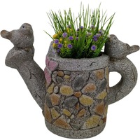 Willow &amp; Silk Polyresin 34.5cm Watering Can w/ Birds Garden Pot Planter 