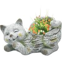 Willow &amp; Silk Polyresin 35.5cm Grey/ Stone Winking Cat Garden Pot Planter 