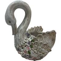 Willow &amp; Silk Polyresin 45cm Swan w/ Flowers Garden Planter 