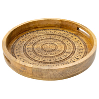 Willow &amp; Silk Handcrafted Mango Wood Round Mandala Tray - Natural