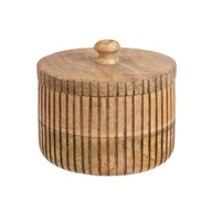 Willow &amp; Silk Handmade 12cm Round Trinket Storage Box w/ Linear Carving 