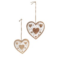 Willow &amp; Silk Handmade 18cm/13cm Set of 2 Hanging Wooden White Hearts 