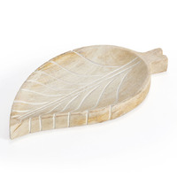 Willow &amp; Silk Handcarved Wooden 30cm Whitewash Leaf Tray