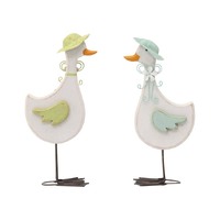 Willow &amp; Silk Wooden 25.5cm Set of 2 Glamorous White Ducks w/Caps Figurine