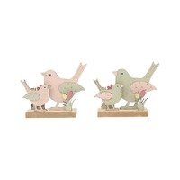 Willow &amp; Silk Wooden 15cm Set of 2 Glam Bird Family Ornament