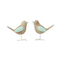 Willow &amp; Silk Wooden 14cm Set of 2 Shabby Birds Ornament