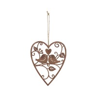 Willow &amp; Silk Hanging Lovebirds in Heart 18.5cm Rust Metal Wall Art