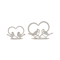 Willow &amp; Silk Set of 2 White 20/15cm Lovebirds Heart Table Decor/Ornament 