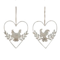 Willow &amp; Silk Hanging Set of 2 Wooden 17.5cm Rooster/Heart Wall Art 