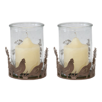 Willow &amp; Silk Set of 2 Metal Glass 10.5cm Rustic Chook Candle Holders 