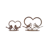 Willow &amp; Silk Set of 2 20cm/15cm Lovebirds In Heart Table Decor Rust